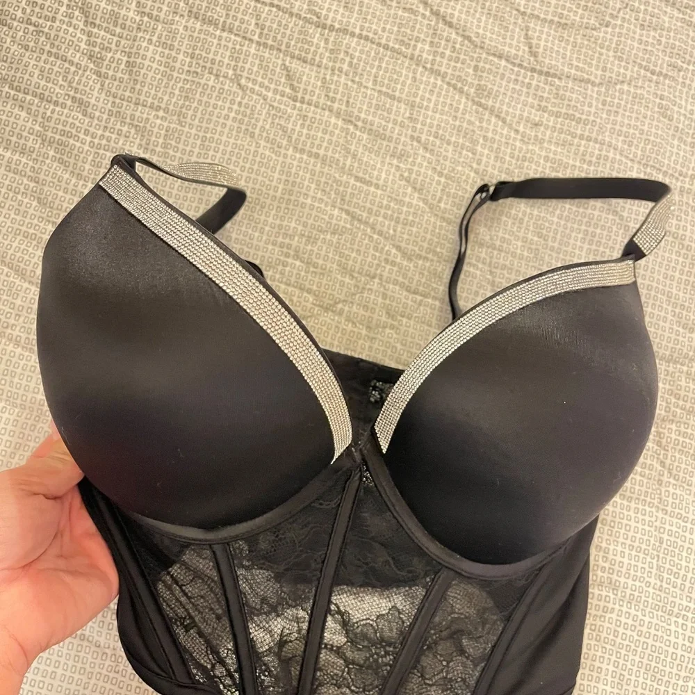 Victoria's Secret Bombshell Shine Strap Push-Up Long Line Corset Bra Satin - Picture 2 of 9